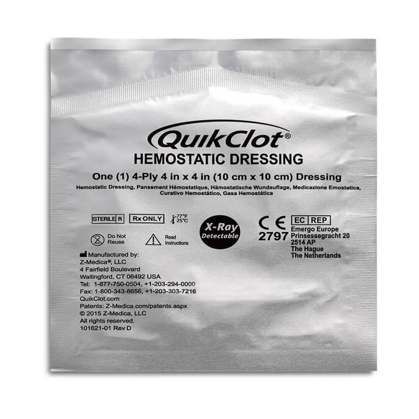 Гемостатична серветка QuikClot Hemostatiс Dressing 4х4 Exp.2025