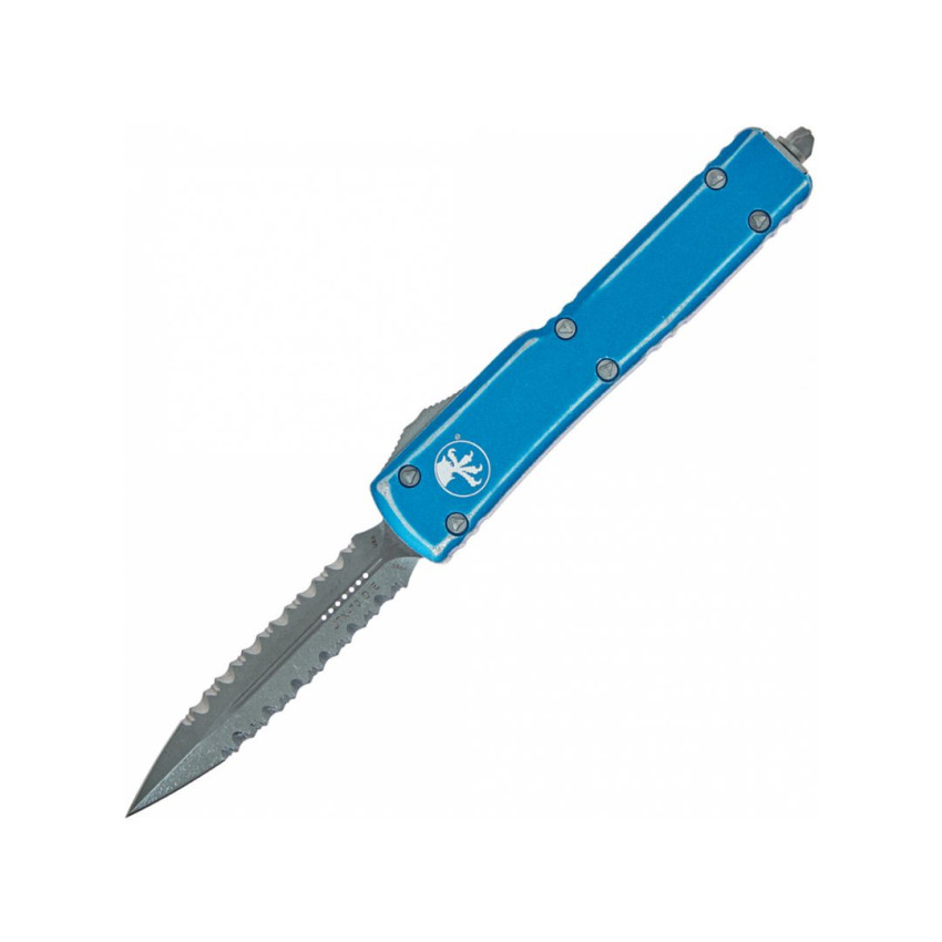 Нож карманный Microtech UTX-70 Double Edge Apocalyptic DFS, серрейтор, distressed blue
