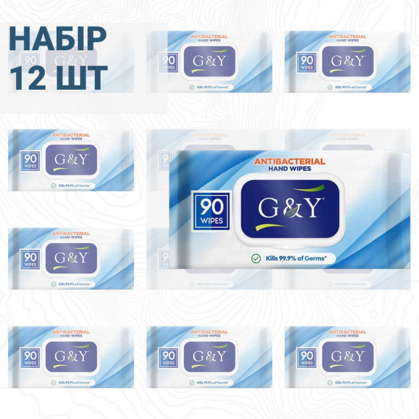 Антибактеріальні серветки G&Y Antibacterial з клапаном, 90 шт × 12 упаковок (ящик)