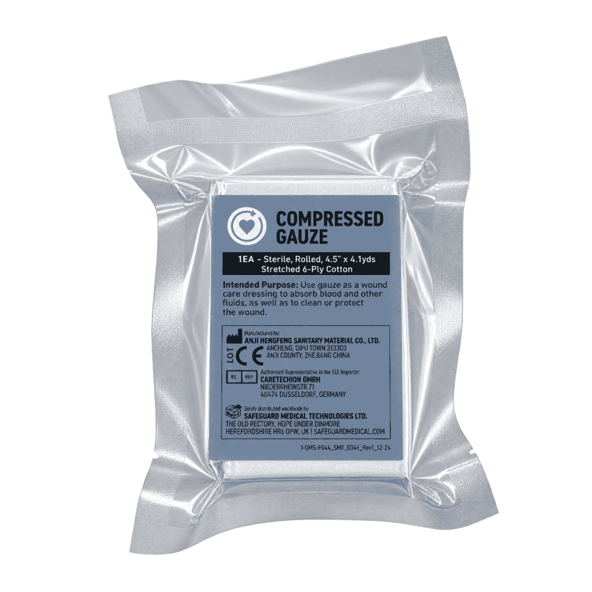 Стерильна компресована марля Safeguard Medical Compressed Gauze, 11,4 см × 3,75 м Стерильна компресована марля Safeguard Medical Compressed Gauze, 11,4 см × 3,75 м